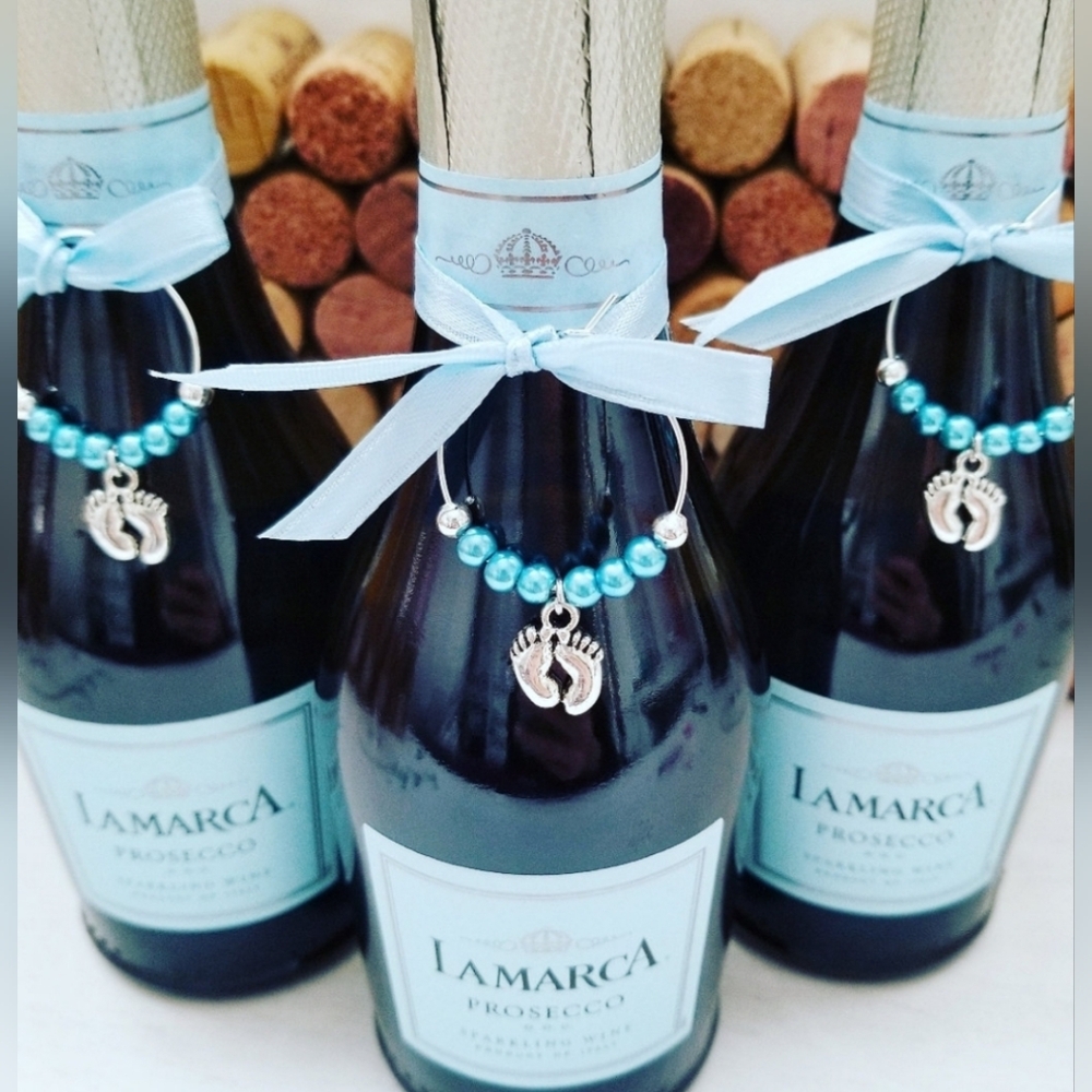 Baby Shower Decor 10 Wine Glass Charms Party Favors Baby Boy Blue